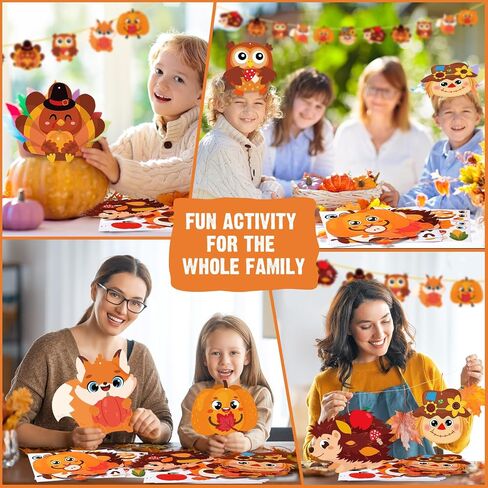 Pasimy 24 Sets Thanksgiving Crafts Kits DIY Fall Autumn Ornaments Turkey Scarecrow Pumpkin Owl Sticker Crafts Autumn Harvest Crafts Bulk Art Sets for Thanksgiving Party Favors Home Classroom in Saudi Arabia