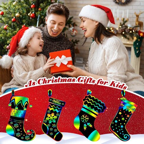 Hollowfly 80 Pcs Christmas Socks Scratch Cards Rainbow Christmas Decoration Ornaments Christmas DIY Stockings Crafts for Winter DIY Activities Xmas Holiday Party in Saudi Arabia
