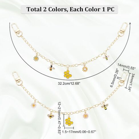 PH PandaHall 12.7" Decorative Bag Chains 2 Colors Summer Themed Purse Strap Extender Bees Daisy Purse Handbag Charm Golden Purse Handle Chains for Crossbody Shoulder Tote Bag Handbag Purse Clutch in Saudi Arabia