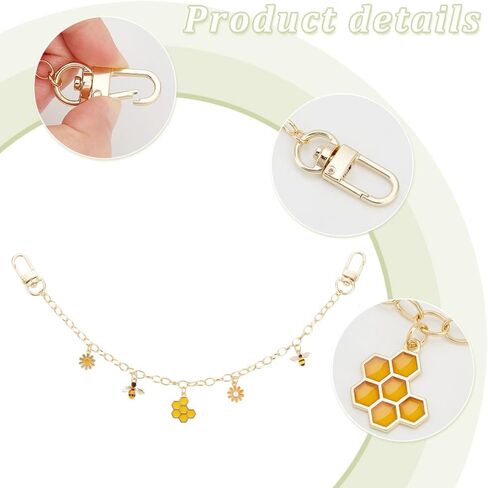 PH PandaHall 12.7" Decorative Bag Chains 2 Colors Summer Themed Purse Strap Extender Bees Daisy Purse Handbag Charm Golden Purse Handle Chains for Crossbody Shoulder Tote Bag Handbag Purse Clutch in Saudi Arabia