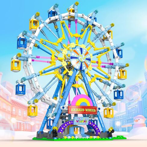 2025 Newly Upgrade Ferris Wheel Building Set with Fairy Light, Two-Way Rotating Ferris Wheel Building Blocks Set of 813 PCS, Amusement Park Model Kit for Kids Ages 8+, Ideas Gift for Boys and Girls in Saudi Arabia