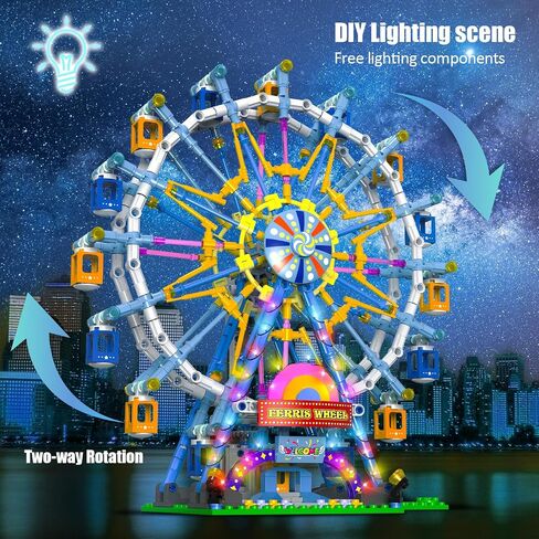 2025 Newly Upgrade Ferris Wheel Building Set with Fairy Light, Two-Way Rotating Ferris Wheel Building Blocks Set of 813 PCS, Amusement Park Model Kit for Kids Ages 8+, Ideas Gift for Boys and Girls in Saudi Arabia