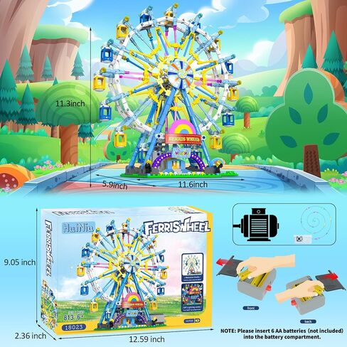 2025 Newly Upgrade Ferris Wheel Building Set with Fairy Light, Two-Way Rotating Ferris Wheel Building Blocks Set of 813 PCS, Amusement Park Model Kit for Kids Ages 8+, Ideas Gift for Boys and Girls in Saudi Arabia