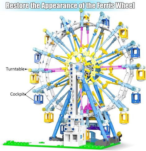 2025 Newly Upgrade Ferris Wheel Building Set with Fairy Light, Two-Way Rotating Ferris Wheel Building Blocks Set of 813 PCS, Amusement Park Model Kit for Kids Ages 8+, Ideas Gift for Boys and Girls in Saudi Arabia