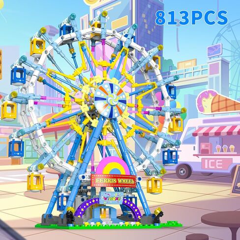 2025 Newly Upgrade Ferris Wheel Building Set with Fairy Light, Two-Way Rotating Ferris Wheel Building Blocks Set of 813 PCS, Amusement Park Model Kit for Kids Ages 8+, Ideas Gift for Boys and Girls in Saudi Arabia