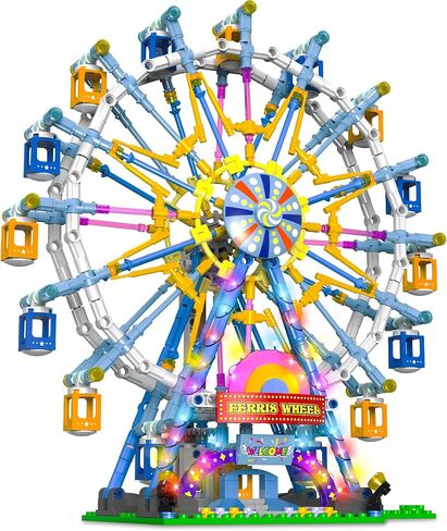 2025 Newly Upgrade Ferris Wheel Building Set with Fairy Light, Two-Way Rotating Ferris Wheel Building Blocks Set of 813 PCS, Amusement Park Model Kit for Kids Ages 8+, Ideas Gift for Boys and Girls in Saudi Arabia