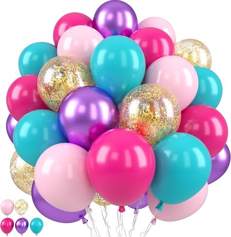 Pink Blue Purple Balloons, Pink and Purple Balloons, Teal Blue Hot Pink Metallic Purple Balloons Gold Confetti Balloons for Gilrs Birthday Baby Shower Party Wedding Bridal Shower Decorations in Saudi Arabia