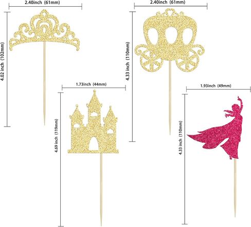 Gyufise 36Pcs Princess Cupcake Toppers Colorful Glitter Mermaid Girl Castle Carriage High Heel Crown Cupcake Picks Princess Theme Baby Shower Girls Birthday Party Cake Decorations Supplies in Kuwait
