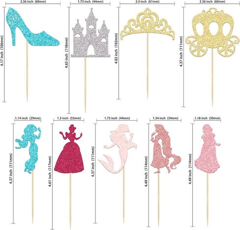 Gyufise 36Pcs Princess Cupcake Toppers Colorful Glitter Mermaid Girl Castle Carriage High Heel Crown Cupcake Picks Princess Theme Baby Shower Girls Birthday Party Cake Decorations Supplies in Kuwait