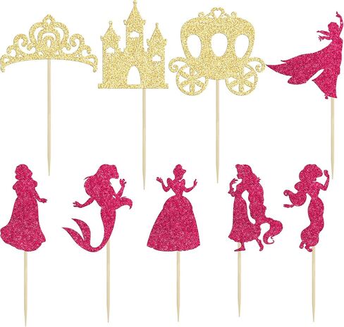Gyufise 36Pcs Princess Cupcake Toppers Colorful Glitter Mermaid Girl Castle Carriage High Heel Crown Cupcake Picks Princess Theme Baby Shower Girls Birthday Party Cake Decorations Supplies in Kuwait