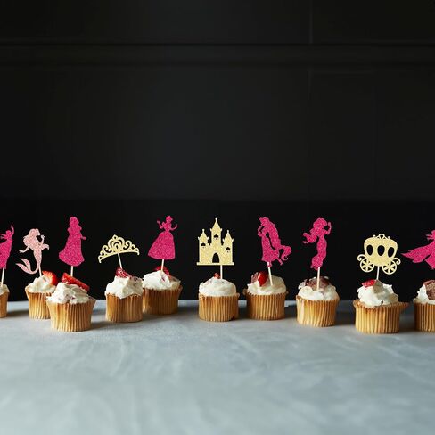 Gyufise 36Pcs Princess Cupcake Toppers Colorful Glitter Mermaid Girl Castle Carriage High Heel Crown Cupcake Picks Princess Theme Baby Shower Girls Birthday Party Cake Decorations Supplies in Kuwait