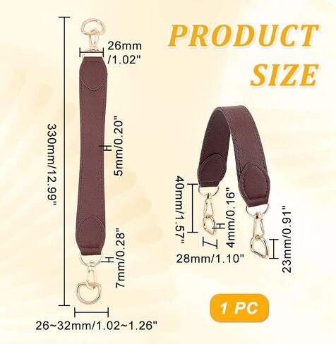 WADORN Short Leather Handbag Handle, 12.6 Inch PU Leather Purse Strap Wide Shoulder Bag Strap Replacement Briefcase Top Handle with Swivel Clasp DIY Purse Making Supplies, Dark Brown in Saudi Arabia