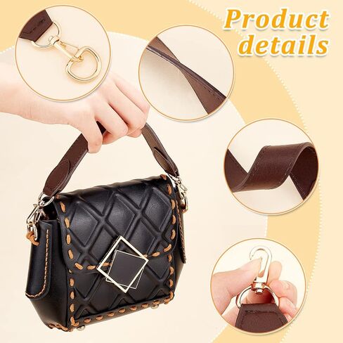 WADORN Short Leather Handbag Handle, 12.6 Inch PU Leather Purse Strap Wide Shoulder Bag Strap Replacement Briefcase Top Handle with Swivel Clasp DIY Purse Making Supplies, Dark Brown in Saudi Arabia