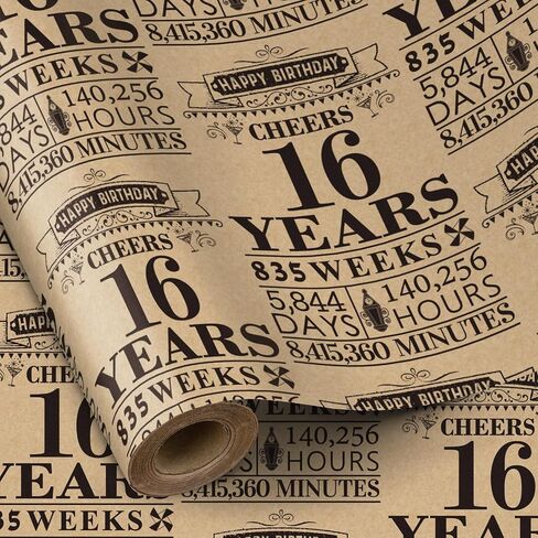 RUSPEPA Birthday Wrapping Paper Roll, Mini Roll, Black 18 Years Design Kraft Gift Wrap Paper Great for Birthday, Party, Holiday, 17 inches x 16.4 feet, 18th Birthday in Saudi Arabia