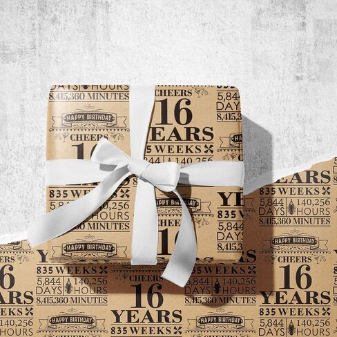 RUSPEPA Birthday Wrapping Paper Roll, Mini Roll, Black 18 Years Design Kraft Gift Wrap Paper Great for Birthday, Party, Holiday, 17 inches x 16.4 feet, 18th Birthday in Saudi Arabia