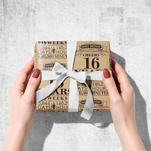 RUSPEPA Birthday Wrapping Paper Roll, Mini Roll, Black 18 Years Design Kraft Gift Wrap Paper Great for Birthday, Party, Holiday, 17 inches x 16.4 feet, 18th Birthday in Saudi Arabia