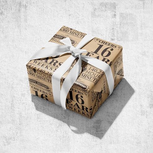 RUSPEPA Birthday Wrapping Paper Roll, Mini Roll, Black 18 Years Design Kraft Gift Wrap Paper Great for Birthday, Party, Holiday, 17 inches x 16.4 feet, 18th Birthday in Saudi Arabia