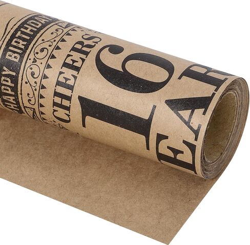 RUSPEPA Birthday Wrapping Paper Roll, Mini Roll, Black 18 Years Design Kraft Gift Wrap Paper Great for Birthday, Party, Holiday, 17 inches x 16.4 feet, 18th Birthday in Saudi Arabia
