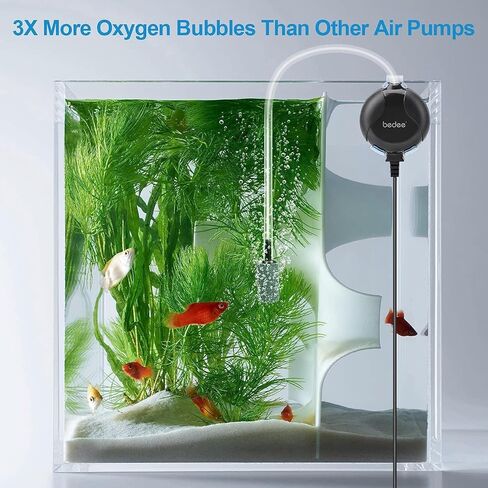 مضخة هواء معلقة لحوض السمك: مضخة هواء صامتة لخزان الأسماك، توفير الطاقة العالية، ملحقات حوض السمك خفيفة الوزن لخزان الأسماك مع صمام فحص حجر الهواء 1-15 جالون فقاعات خزان الأسماك 1 وات in Kuwait