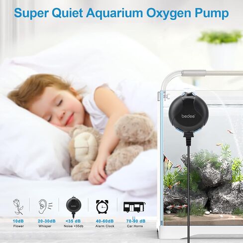 مضخة هواء معلقة لحوض السمك: مضخة هواء صامتة لخزان الأسماك، توفير الطاقة العالية، ملحقات حوض السمك خفيفة الوزن لخزان الأسماك مع صمام فحص حجر الهواء 1-15 جالون فقاعات خزان الأسماك 1 وات in Kuwait
