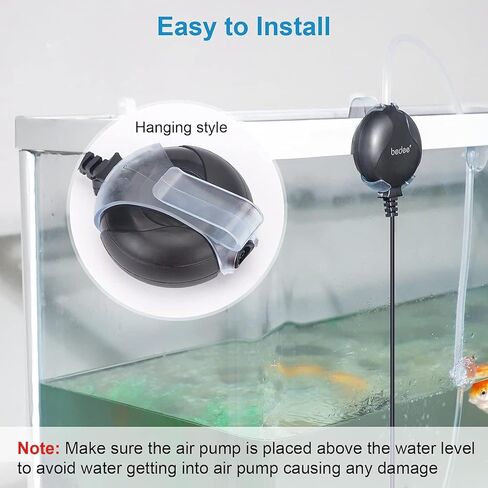 مضخة هواء معلقة لحوض السمك: مضخة هواء صامتة لخزان الأسماك، توفير الطاقة العالية، ملحقات حوض السمك خفيفة الوزن لخزان الأسماك مع صمام فحص حجر الهواء 1-15 جالون فقاعات خزان الأسماك 1 وات in Kuwait