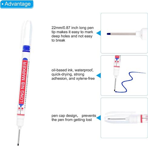 PATIKIL Deep Hole Marker Pens, 3Pcs Ink Waterproof Deep Reach Markers 22mm/0.87 Inch Long Nose Marker Scriber Pen for Woodworking Builders, Blue in Saudi Arabia