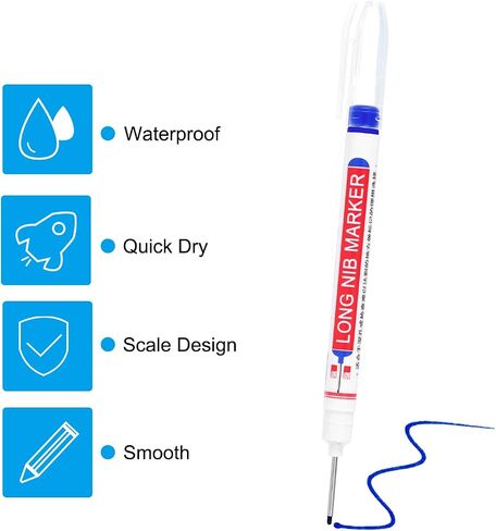 PATIKIL Deep Hole Marker Pens, 3Pcs Ink Waterproof Deep Reach Markers 22mm/0.87 Inch Long Nose Marker Scriber Pen for Woodworking Builders, Blue in Saudi Arabia