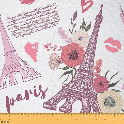 Eiffel Tower Fabric by The Yard Hand Drawn City Landmark Spring Floral Craft Hobby Fabric for Kids Teens Adults Romantic Paris Red Lips Decorative Fabric for Quilting Sewing DIY Gift,3 Yards in Saudi Arabia