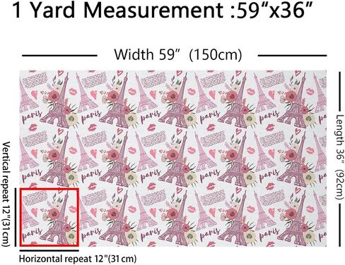 Eiffel Tower Fabric by The Yard Hand Drawn City Landmark Spring Floral Craft Hobby Fabric for Kids Teens Adults Romantic Paris Red Lips Decorative Fabric for Quilting Sewing DIY Gift,3 Yards in Saudi Arabia