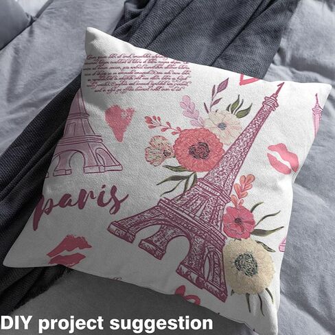 Eiffel Tower Fabric by The Yard Hand Drawn City Landmark Spring Floral Craft Hobby Fabric for Kids Teens Adults Romantic Paris Red Lips Decorative Fabric for Quilting Sewing DIY Gift,3 Yards in Saudi Arabia