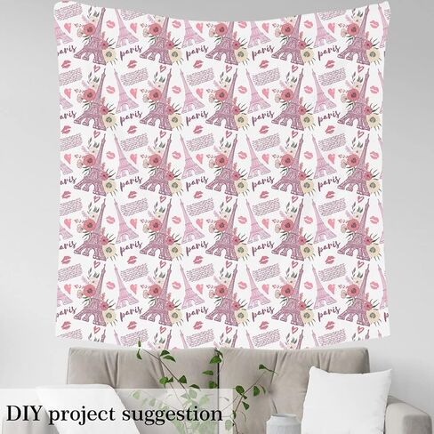 Eiffel Tower Fabric by The Yard Hand Drawn City Landmark Spring Floral Craft Hobby Fabric for Kids Teens Adults Romantic Paris Red Lips Decorative Fabric for Quilting Sewing DIY Gift,3 Yards in Saudi Arabia