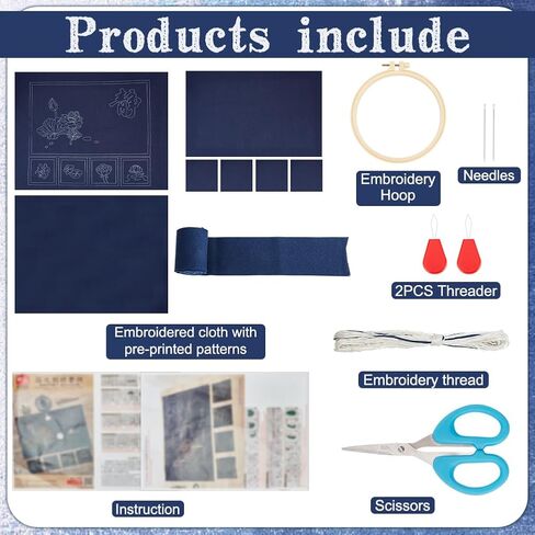 WEBEEDY 5 مجموعة ساشيكو كيت DIY التطريز الشاي حصيرة كوستر مجموعة الصينية موضوع اللوتس، 1PC كبير الشاي حصيرة 4PC التطريز كوستر القماش مع إبر الخياطة غرزة للكبار المبتدئين هدية، مستطيل in Saudi Arabia