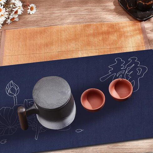 WEBEEDY 5 مجموعة ساشيكو كيت DIY التطريز الشاي حصيرة كوستر مجموعة الصينية موضوع اللوتس، 1PC كبير الشاي حصيرة 4PC التطريز كوستر القماش مع إبر الخياطة غرزة للكبار المبتدئين هدية، مستطيل in Saudi Arabia