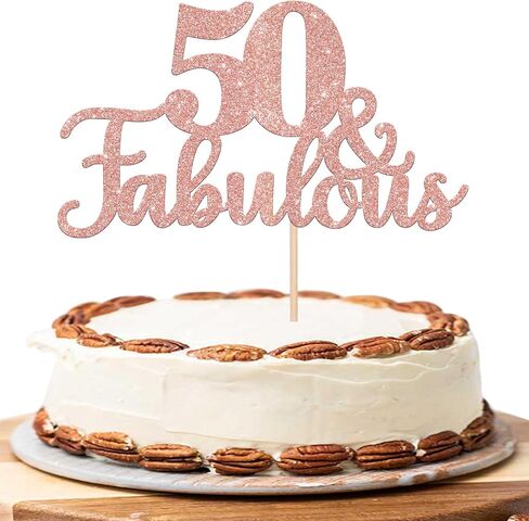1 PCS 50 & Fabulous Cake Topper Glitter Fifty and Fabulous Cake Toppers Happy 50th Birthday Cake Pick for 50th Wedding Anniversary Birthday Party Cake Decorations Supplies Rose Gold in Saudi Arabia