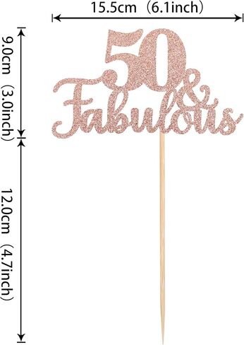 1 PCS 50 & Fabulous Cake Topper Glitter Fifty and Fabulous Cake Toppers Happy 50th Birthday Cake Pick for 50th Wedding Anniversary Birthday Party Cake Decorations Supplies Rose Gold in Saudi Arabia