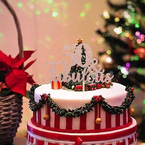 1 PCS 50 & Fabulous Cake Topper Glitter Fifty and Fabulous Cake Toppers Happy 50th Birthday Cake Pick for 50th Wedding Anniversary Birthday Party Cake Decorations Supplies Rose Gold in Saudi Arabia