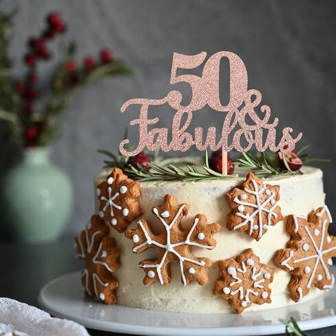 1 PCS 50 & Fabulous Cake Topper Glitter Fifty and Fabulous Cake Toppers Happy 50th Birthday Cake Pick for 50th Wedding Anniversary Birthday Party Cake Decorations Supplies Rose Gold in Saudi Arabia