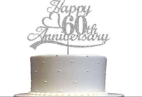 25th Anniversary Cake Topper Silver Glitter, 25 Wedding Anniversary Party Decoration Ideas, Premium Quality, Sturdy Doubled Sided Glitter, Acrylic Stick. Made in USA (25th Silver) in Saudi Arabia