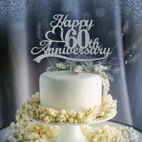 25th Anniversary Cake Topper Silver Glitter, 25 Wedding Anniversary Party Decoration Ideas, Premium Quality, Sturdy Doubled Sided Glitter, Acrylic Stick. Made in USA (25th Silver) in Saudi Arabia
