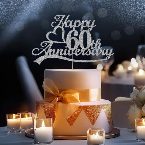 25th Anniversary Cake Topper Silver Glitter, 25 Wedding Anniversary Party Decoration Ideas, Premium Quality, Sturdy Doubled Sided Glitter, Acrylic Stick. Made in USA (25th Silver) in Saudi Arabia