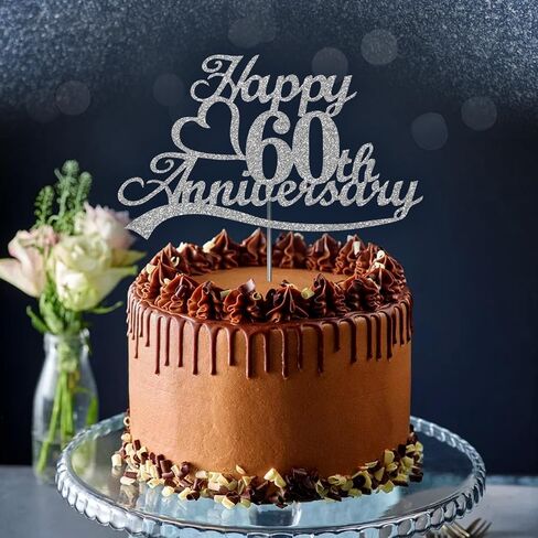 25th Anniversary Cake Topper Silver Glitter, 25 Wedding Anniversary Party Decoration Ideas, Premium Quality, Sturdy Doubled Sided Glitter, Acrylic Stick. Made in USA (25th Silver) in Saudi Arabia