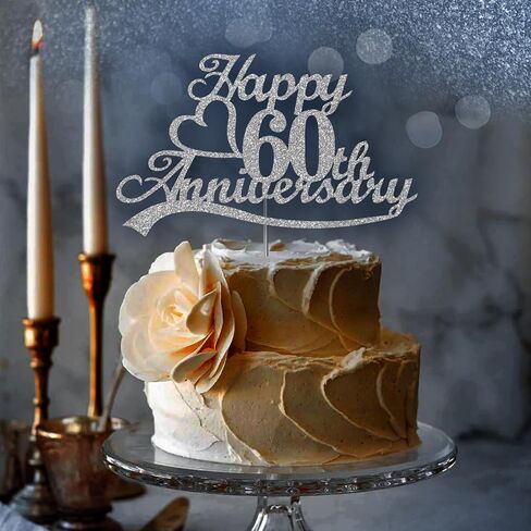 25th Anniversary Cake Topper Silver Glitter, 25 Wedding Anniversary Party Decoration Ideas, Premium Quality, Sturdy Doubled Sided Glitter, Acrylic Stick. Made in USA (25th Silver) in Saudi Arabia