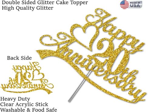 25th Anniversary Cake Topper Silver Glitter, 25 Wedding Anniversary Party Decoration Ideas, Premium Quality, Sturdy Doubled Sided Glitter, Acrylic Stick. Made in USA (25th Silver) in Saudi Arabia