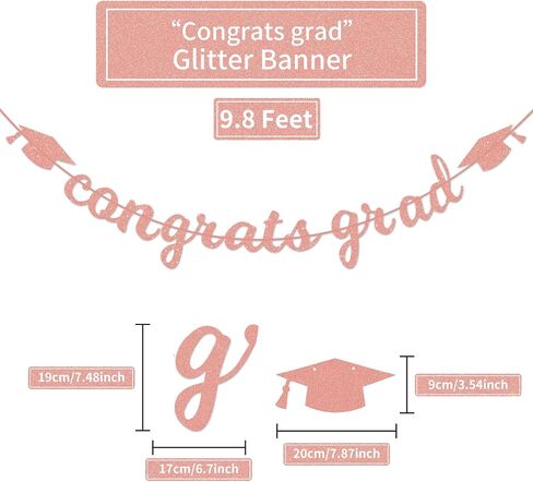 Congrats Grad Banner Decorations - Hanging Glitter Graduation Banner with Cap Garland Sign Bunting for Class of 2024 Photo Backdrop, College High School Grad Party Supplies for Wall Decor (Black) in Saudi Arabia