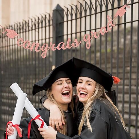 Congrats Grad Banner Decorations - Hanging Glitter Graduation Banner with Cap Garland Sign Bunting for Class of 2024 Photo Backdrop, College High School Grad Party Supplies for Wall Decor (Black) in Saudi Arabia
