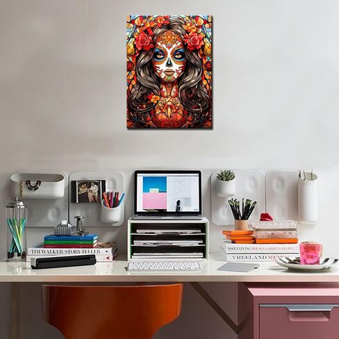 لوحة ماسية لفتاة السكر على شكل جمجمة DIY 5D، مجموعة ترقيم، عمل فني لزهور الورد الأحمر/صور يوم المكسيك للموتى لوحة فنية مطرزة بحجر الراين الكريستالي ديكور منزلي هدية للبالغين (12 بوصة عرض × 16 بوصة ارتفاع) in Kuwait