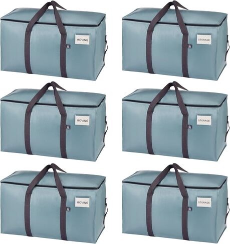 VENO 6 Pack Moving Bags & Large Christmas Storage Bins with lids for Decorations, Garland, Lights. Moving Boxes Packing Supplies for College Dorm. Extra Large Heavy Duty Totes (Light Blue, 6 Pack) in Kuwait