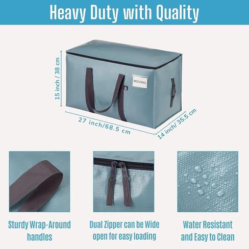 VENO 6 Pack Moving Bags & Large Christmas Storage Bins with lids for Decorations, Garland, Lights. Moving Boxes Packing Supplies for College Dorm. Extra Large Heavy Duty Totes (Light Blue, 6 Pack) in Kuwait