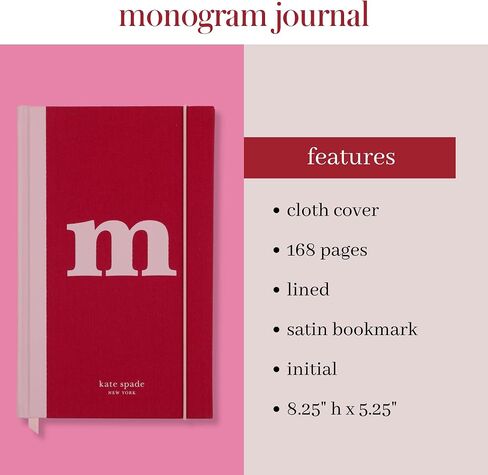 kate spade new york Just Mine Notebook Journal, Monogram Cloth Hardcover Journal, 8.25" x 5.25", Diary Includes 168 Lined Pages, (M) in Saudi Arabia