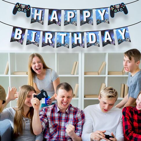 لافتة عيد ميلاد سعيد لألعاب الفيديو، لوازم حفلات الألعاب لافتة عيد ميلاد سعيد، ديكورات حفلات ألعاب الفيديو، ديكورات الحفلات ذات طابع الألعاب، مجمعة in Saudi Arabia